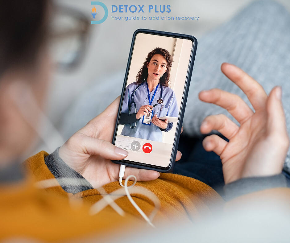 Photo of a woman on a video call to a detox doctor discussing symptoms of alcohol detox