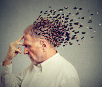 Elderly man with head fragmenting, symbolizing memory loss and cognitive decline associated with substance abuse