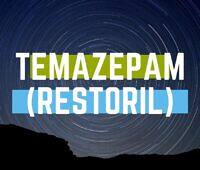 Temazepam (Restoril) text displayed over a starry night sky background with star trails