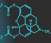 Chemical formula of heroin molecule, illustrating the substance's composition