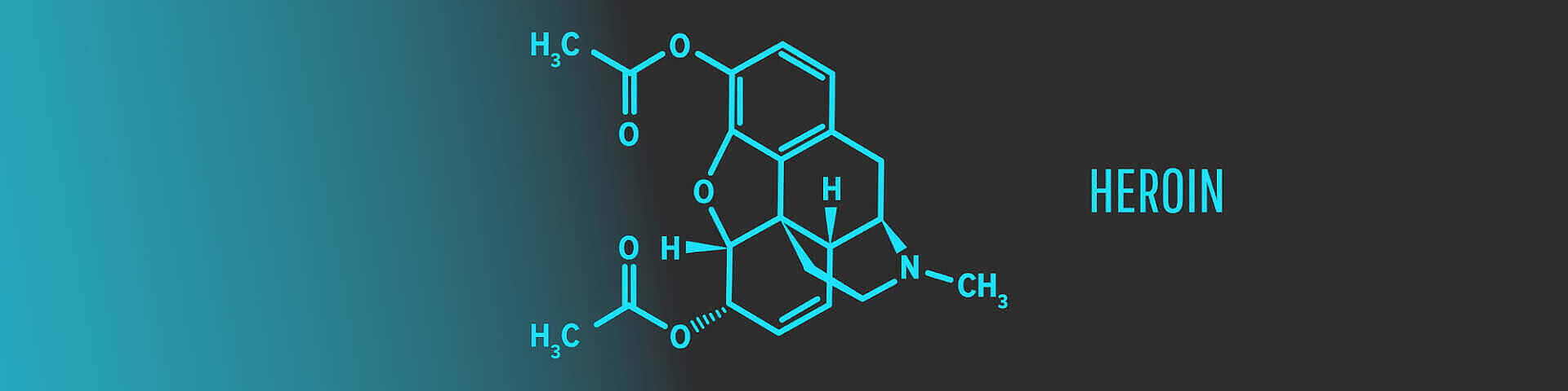 Chemical formula of heroin molecule, illustrating the substance's composition