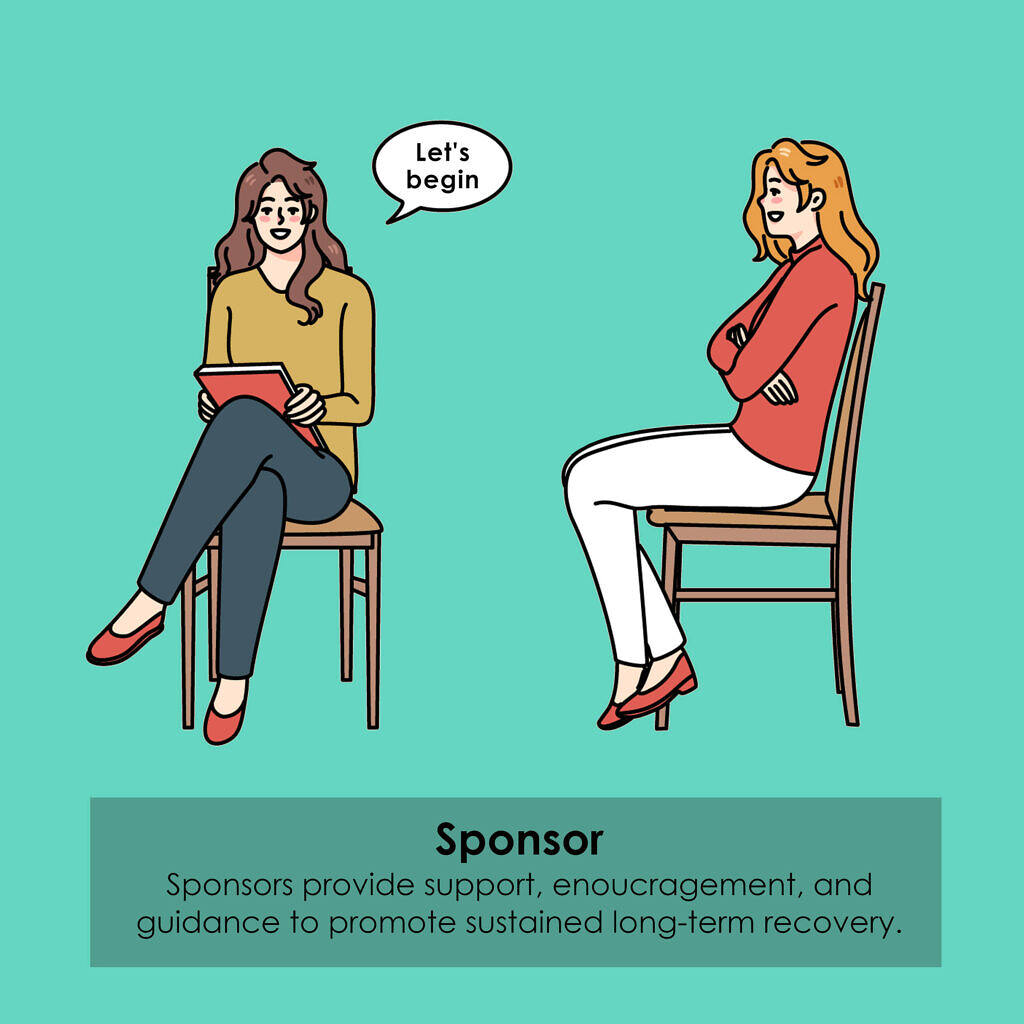 Illustration of a sponsor meeting with a recovery participant, highlighting the role of sponsors in providing support and guidance during alcohol rehabilitation