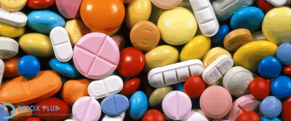 selection of bright pills with candy mixed colours