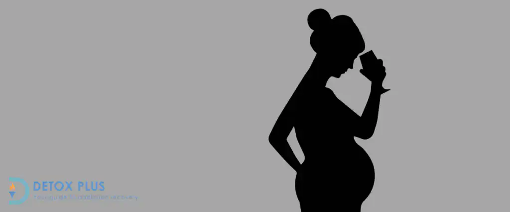 Outline of a pregnant woman holding a glass of wine to her head