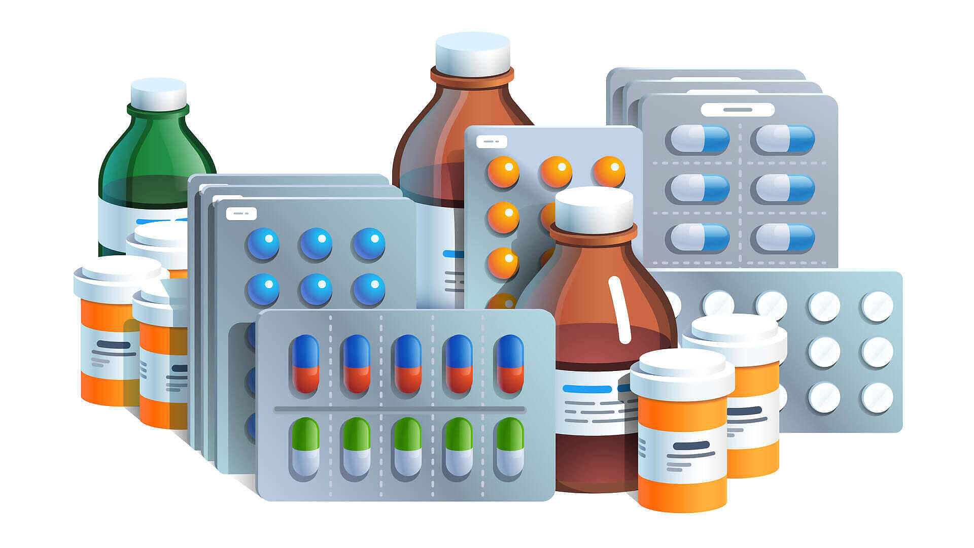 Assortment of prescription medications, including pills, capsules, and liquid medicines in bottles, highlighting potential for night nurse addiction and substance abuse