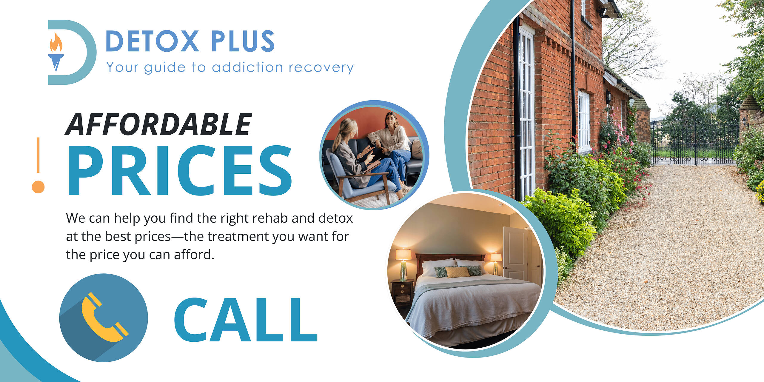 banner showing private rehabs in the uk for affordable prices with photos and a call button