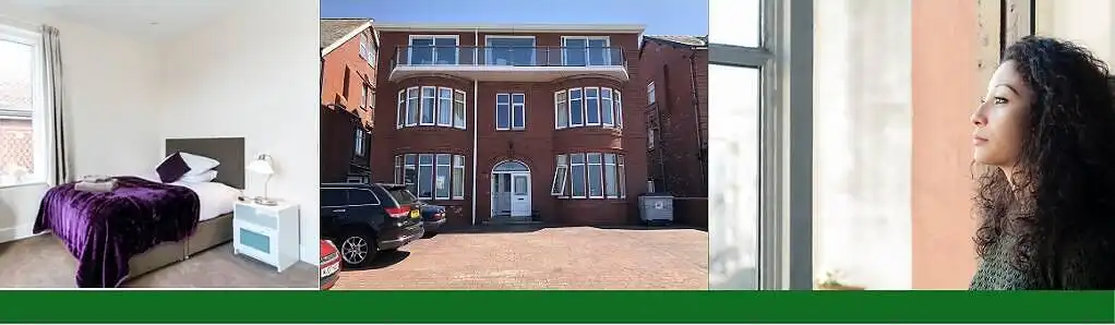 Rehab Center Facilities: Comfortable Accommodations and Support Collage showing rehab center exterior, cozy bedroom, and patient looking out window, depicting comfortable and supportive recovery environment