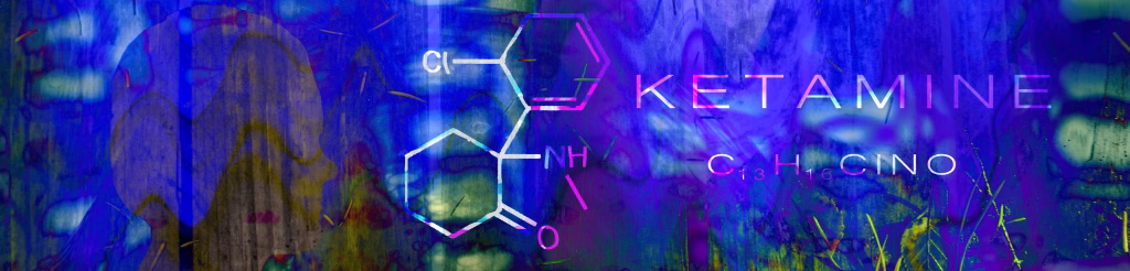 Scientific formula for ketamine with lurid background